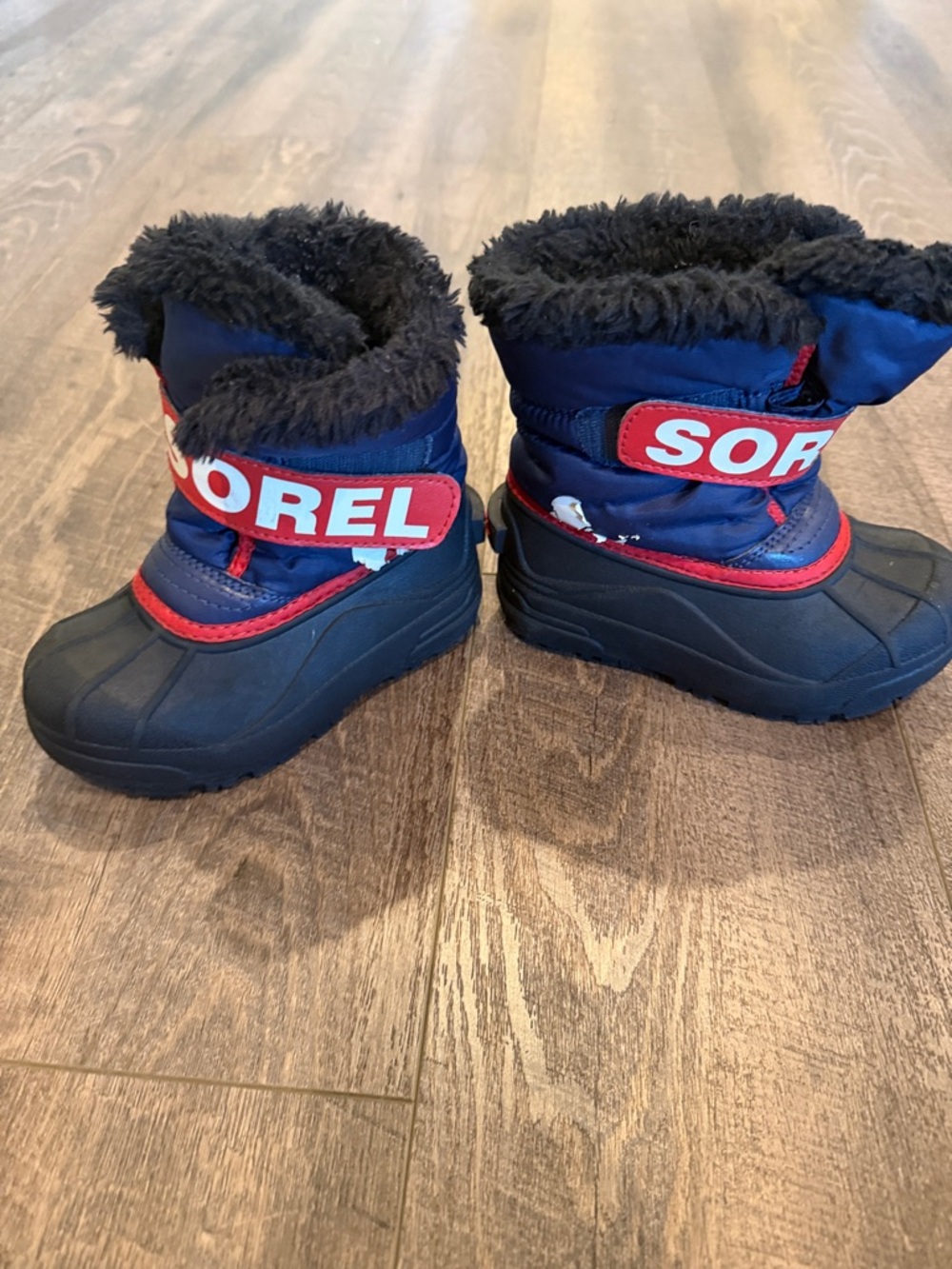 Sorel Navy and Red Kids Insulated Snow Boots